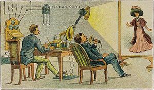 Villemard, Public domain, via Wikimedia Commons Video telephony as imagined in the year 2000, as imagined in 1910. From a French card.